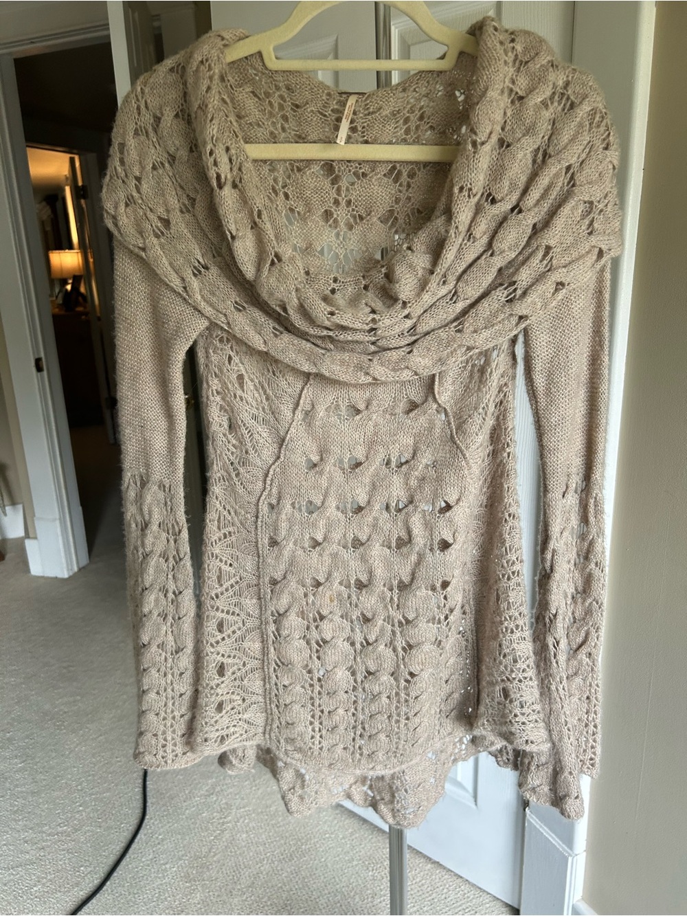 Free People Women’s taupe Openwork Cowl Neck Sweater. Small. Great condition.
